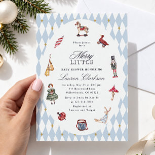 Invitación Ducha de Bebé Navideña Vintage Juguetes Alegres
