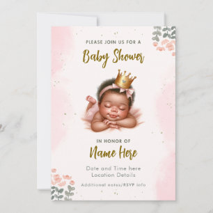 Invitación Ducha de Bebé Negra Americana Flores Pastel