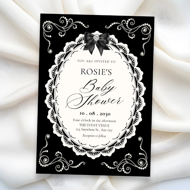 Invitación ducha de bebé negra elegante (Subido por el creador)