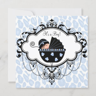 Invitación Ducha de Bebé Negro y Azul