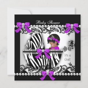 Invitación Ducha de bebé negroamericana Bebé Niña Cebra Lindo