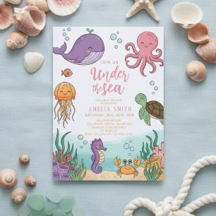 Invitación Ducha de bebé neutra bajo el mar corales