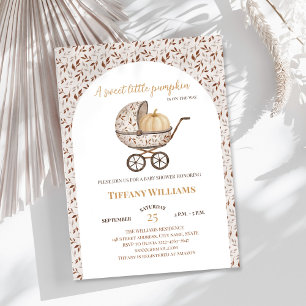 Invitación Ducha de bebé neutra con coche de calabaza de otoñ