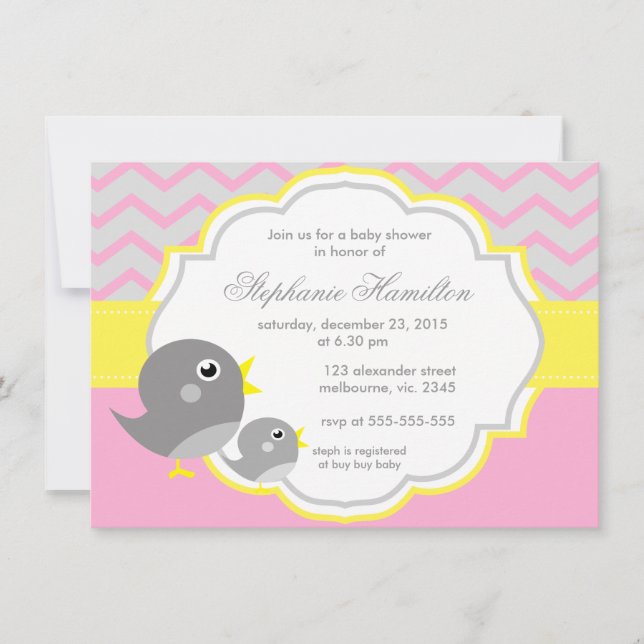 Invitación Ducha de bebé neutra con limón de chevel gris (Anverso)