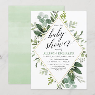 Invitación Ducha de bebé neutra de género con eucalipto de ve
