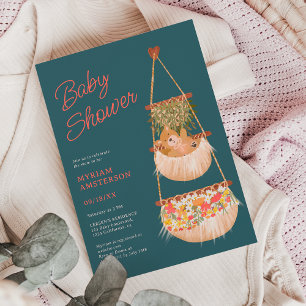 Invitación Ducha de bebé neutra de género con osito de peluch