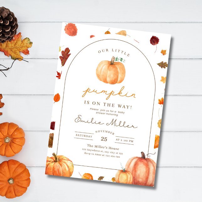 Invitación Ducha de bebé neutra de género Little Pumpkin Otoñ (Subido por el creador)