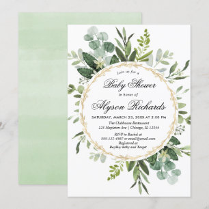 Invitación Ducha de bebé neutra en género eucalipto foliación