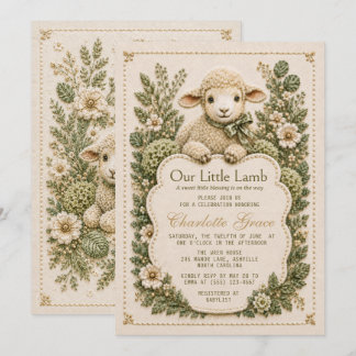 Invitación Ducha de bebé neutra en verde salvia Little Lamb