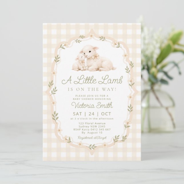 Invitación Ducha de bebé neutra Little Lamb (Anverso de pie)