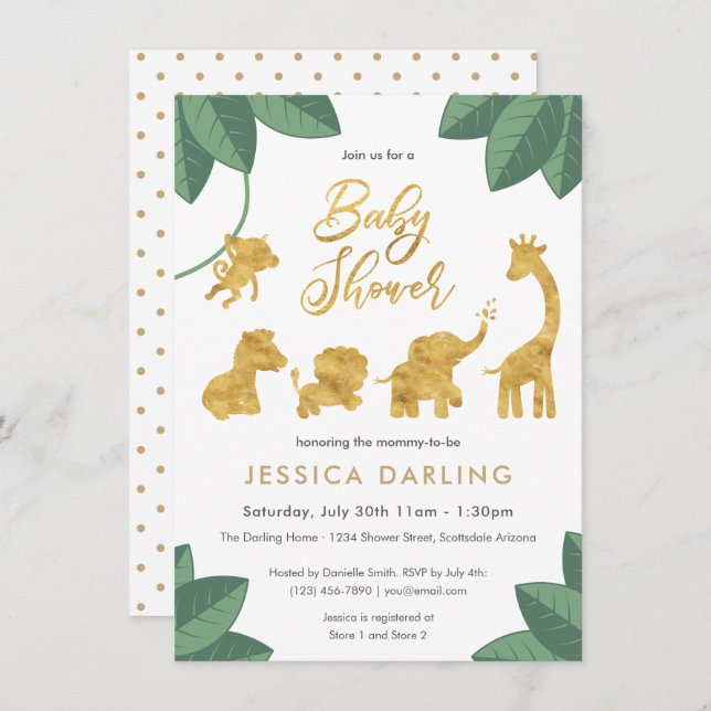 Invitación Ducha de bebé neutra para el sexo de los animales  (Anverso / Reverso)