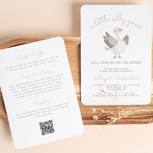 Invitación Ducha de Bebé Neutral Código QR Beige Ganso Tonto