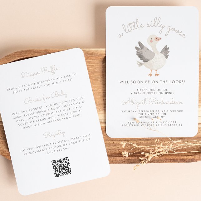 Invitación Ducha de Bebé Neutral Código QR Beige Ganso Tonto (Subido por el creador)