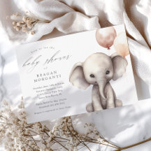 Ducha de bebé neutral con elefante simple y globos