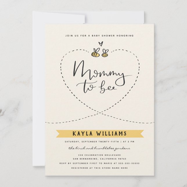 Invitación Ducha de bebé neutral con tema de abeja para mamá (Anverso)