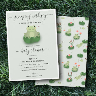 Invitación Ducha de Bebé Neutral Cute Frogs Lily Pond 
