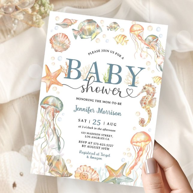 Invitación Ducha de Bebé Neutral de Género Océano Bajo El Mar (Subido por el creador)