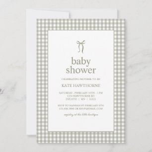 Invitación Ducha de bebé neutral en género con lazo verde de