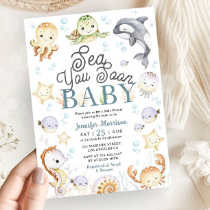 Invitación Ducha de Bebé Neutral en Género Océano Marítimo