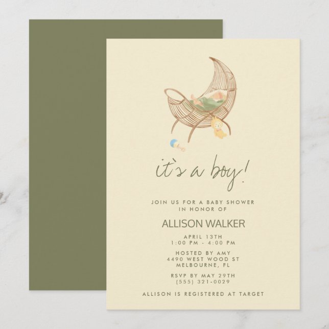 Invitación Ducha de Bebé Neutral Terroso (Anverso / Reverso)