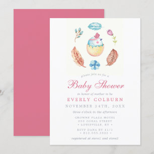 Invitación Ducha de Bebé Niña Acuarela Bohemio Pollito