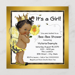 Invitación Ducha de bebé niña afroamericana abeja