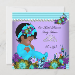 Invitación Ducha de bebé niña afroamericana azul teal púrpura
