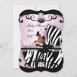 Invitación Ducha de bebé niña afroamericana cebra rosa 4