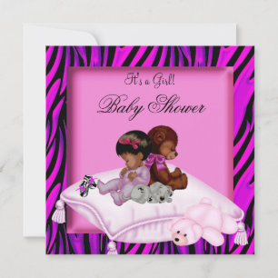 Invitación Ducha de bebé niña afroamericana Hot Pink Cebra
