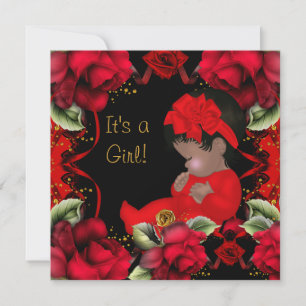 Invitación Ducha de bebé niña afroamericana Rosa Roja