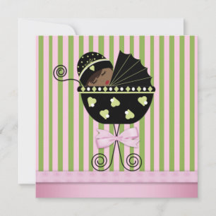 Invitación Ducha de bebé niña afroamericana rosa verde