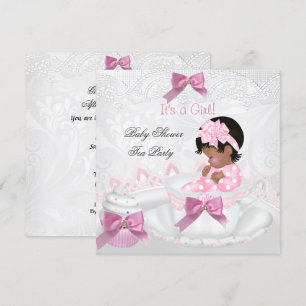 Invitación Ducha de bebé niña afroamericana Taza de té rosa