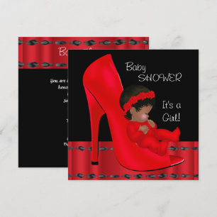Invitación Ducha de bebé niña afroamericana Zapato Rojo 2