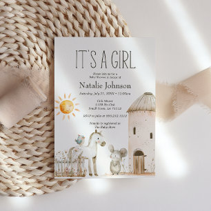 Invitación Ducha de Bebé Niña Animales de Granja Pequeña Guar