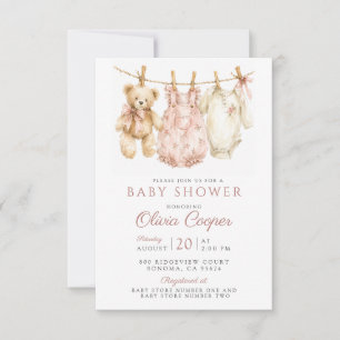 Invitación Ducha de Bebé Niña Aquarela Rosa
