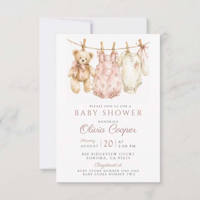 Invitación Ducha de Bebé Niña Aquarela Rosa (Anverso)