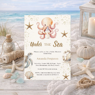 Invitación Ducha de bebé niña bajo el mar de animales oceánic