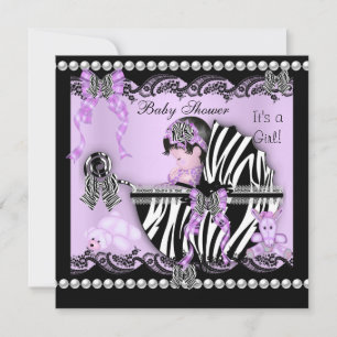 Invitación Ducha de Bebé Niña Bebé Dulce Lila Cebra Encaje