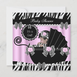 Invitación Ducha de bebé niña bebé linda cebra rosa cochecito