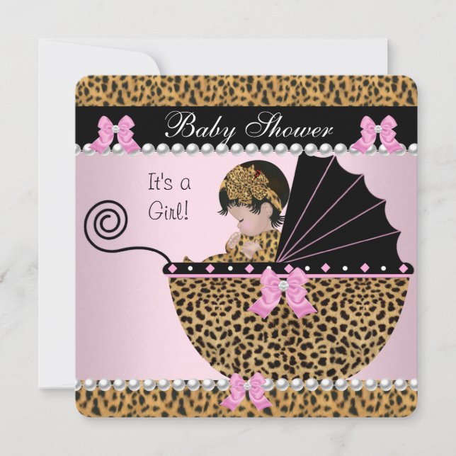 Invitación Ducha de Bebé Niña Bebé Rosa Arco de Leopardo 2 (Anverso)
