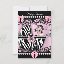 Invitación Ducha de Bebé Niña Bebé Rosa Cebra Encaje
