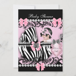 Invitación Ducha de Bebé Niña Bebé Rosa Cebra Encaje 2