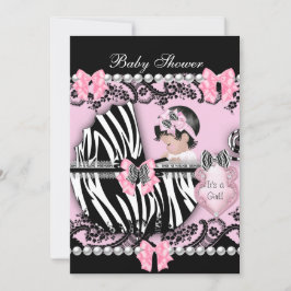 Invitación Ducha de Bebé Niña Bebé Rosa Cebra Encaje 2