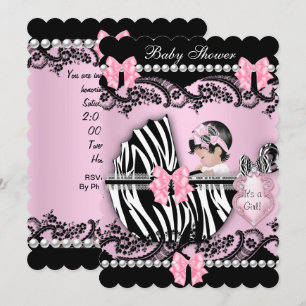 Invitación Ducha de Bebé Niña Bebé Rosa Cebra Encaje ESCALOFR
