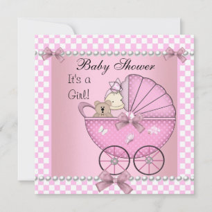 Invitación Ducha de Bebé Niña Bebé Rosa Cuadro Carro de Bebé