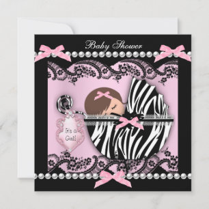 Invitación Ducha de Bebé Niña Bebé Rosa Encaje Cebra