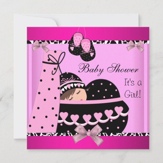 Invitación Ducha de Bebé Niña Bebé Rosa Estampado de Vaca (Anverso)