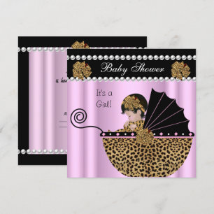 Invitación Ducha de Bebé Niña Bebé Rosa Lazo Leopardo