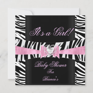 Invitación Ducha de Bebé Niña Bebé Rosa Negro Blanco Cebra