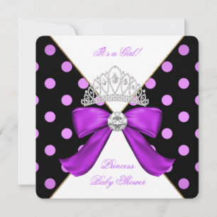 Invitación Ducha de Bebé Niña Blanca Morado Princesa Lunares